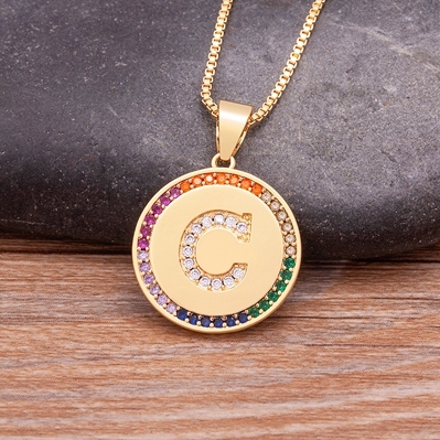 Arrival Luxury A-Z Initial 26 Letters Pendant Charm Chain Necklaces Top Quality Zircon Rainbow Party Wedding Jewelry Gifts