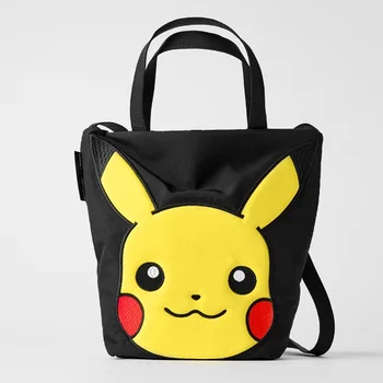 

2020 New Pikachu Shoulder Bag Women Casual Black Canvas Shopping Handbag Large Capacity Interior Slot Pocket Lady Crossbody Bag