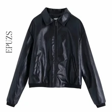 Модная куртка из искусственной кожи на молнии, Женская Черная байкерская куртка, уличная панк куртка с длинным рукавом из искусственной кожи