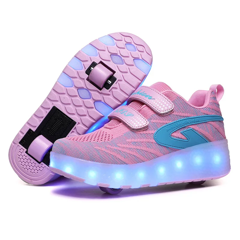 

LED Kids Roller Skates Fashion Children Wheels Shoes USB Charging Colorful Lights Breathable Boys & Girls Sneakers Size 28-40