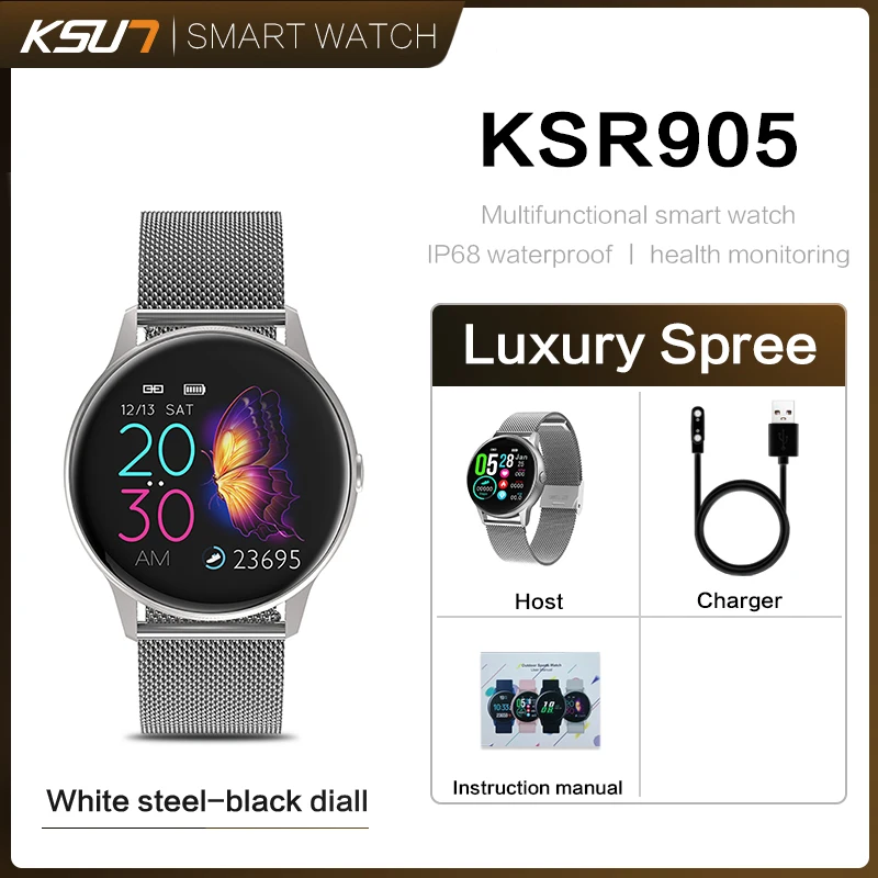 KSUN KSR905 Смарт-часы IP68 Водонепроницаемые часы из закаленного стекла фитнес-трекер монитор сердечного ритма спортивные мужские wo мужские умные часы - Цвет: KSR905-MW