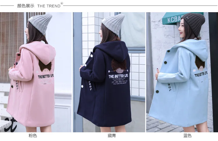 Осень и зима стиль женское платье плюс толстый хлопок шерстяная куртка средней длины для школьников средней длины