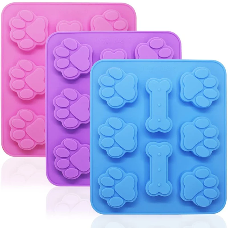 

Silicone Molds Puppy Dog Paw & Bone Shaped 2 in 1 8-Cavity Reusable Ice Candy Trays Chocolate Cookies Silicone Molds