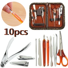 10 шт. портативный профессиональный набор инструментов для педикюра из нержавеющей стали для самостоятельного маникюра, кусачки для ногтей, дорожный набор для ухода за волосами, чехол на молнии