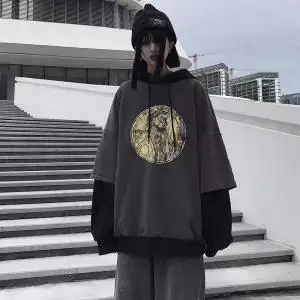1 Осенняя Женская толстовка одежда Корейский Ulzzang Харадзюку печатные свободные толстовки женские с длинным рукавом флисовые толстовки с капюшоном уличная - Цвет: 1