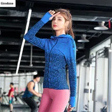 Новое поступление, женские тренировочные куртки для йоги с длинным рукавом и капюшоном, облегающие пальто для фитнеса и спортзала, женские спортивные топы для бега, одежда