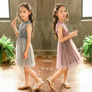 

5-11 years children's clothing girls princess gauze new summer dress little fairy shirt stitching dress sleeveless girl dress