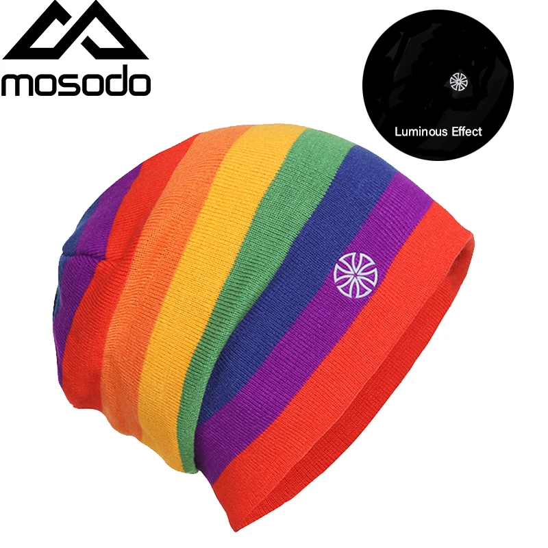 Ski-Hats Snowboard Mosodo Winter for Men Women Hiking Knit Wool Beanies Unisex-Caps Color-Strips