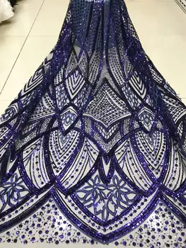 

New Royal Blue Sequins Lace Fabric High Quality African French Tulle Lace Fabric Embroidery For Sequin Lace Nigeria Party Dress