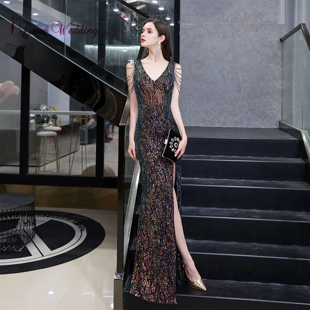 Vestido De Fiesta Noche вечернее платье с v-образным вырезом, расшитое блестками, длина до пола, без бретелек, вечернее платье русалки, новое поступление