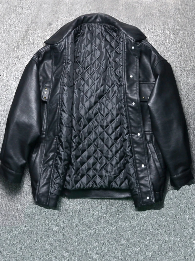 DBYCOOL, зимнее кожаное хлопковое пальто, женская толстая мотоциклетная куртка, свободная куртка с вышивкой и заклепками, куртка из искусственной кожи, хлопковая парка 564564