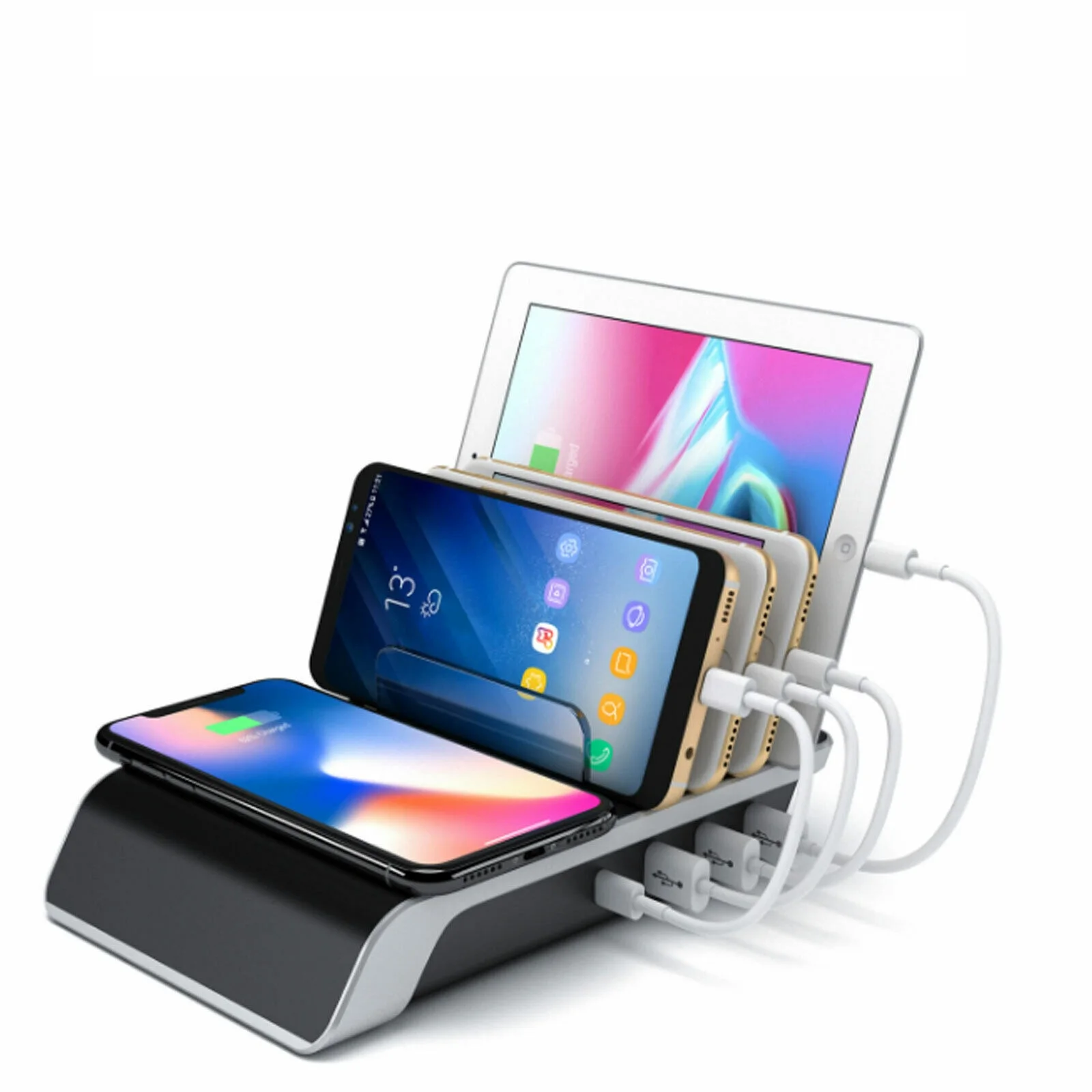 

Wireless Charger for iPhone Samsung USB Ports Fast Charging Station Dock For Multi Devices Portable Smart Phone Stand Holder