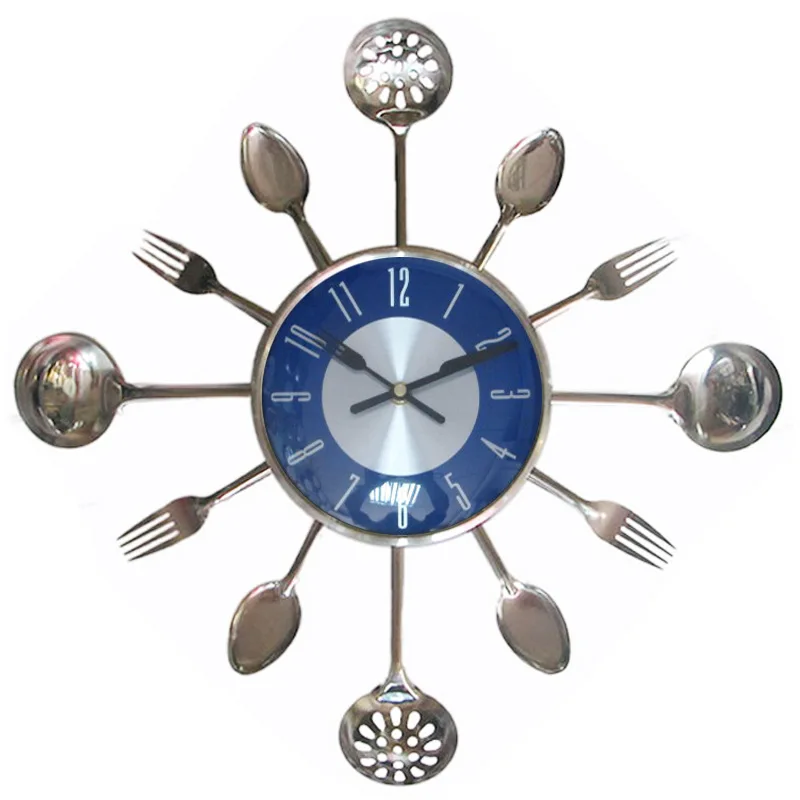 Large stainless steel cutlery wall clock Creative Kitchen clock living room art deco clockWall