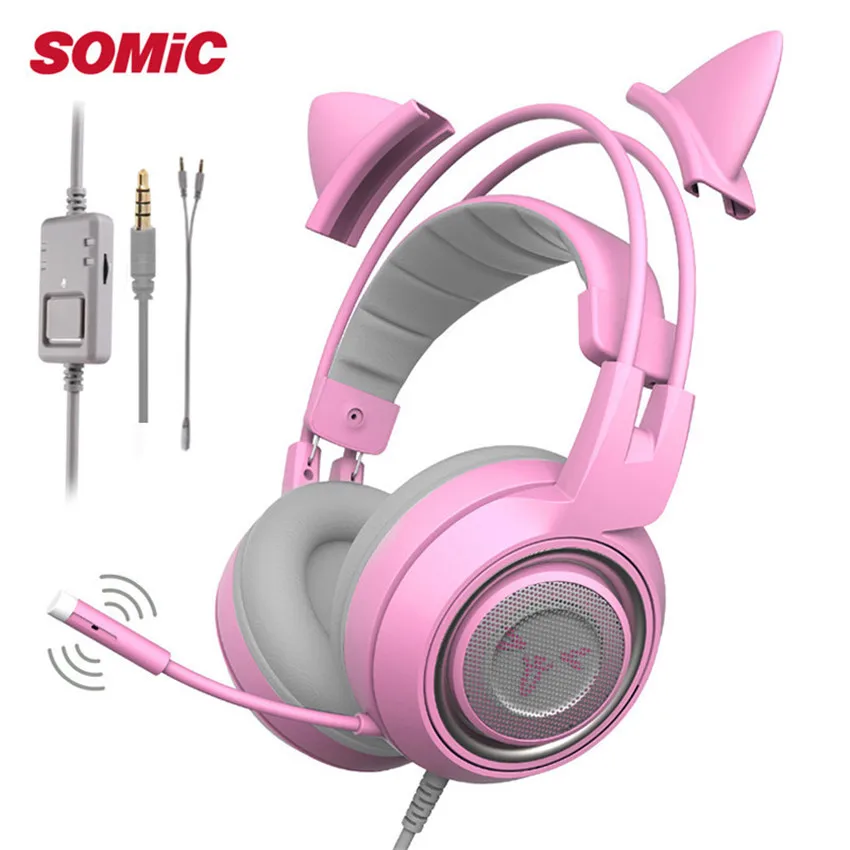 Игровая Гарнитура SOMIC G951S PS4 с кошачьими ушками микрофон ПК наушники для геймеров