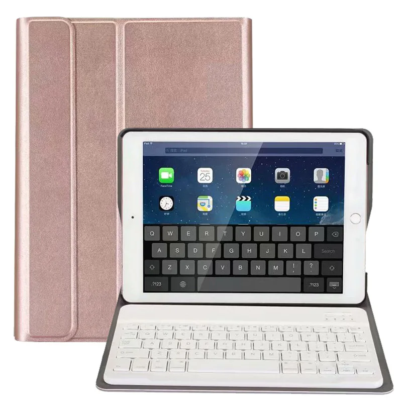 Для iPad 5/6/Air 2/Pro 9,7 Ультра тонкий Съемный беспроводной Bluetooth клавиатура чехол для iPad 9,7+ подарок - Цвет: Rose Gold 1