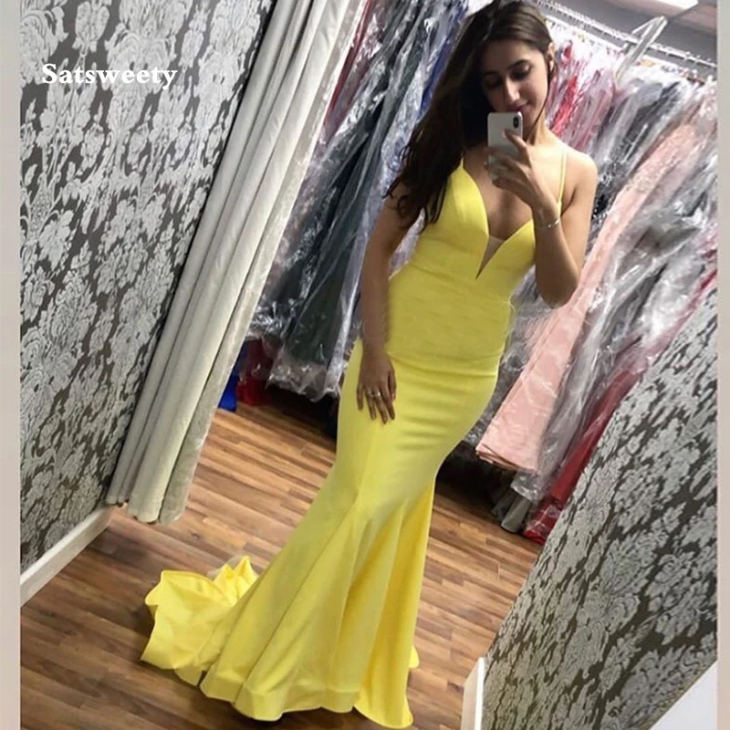 Long-Mermaid-Yellow-Prom-Dresses-Spaghetti-Straps-Simple-Satin-Formal-Robe-De-Soiree-Wedding-Party-Dresses