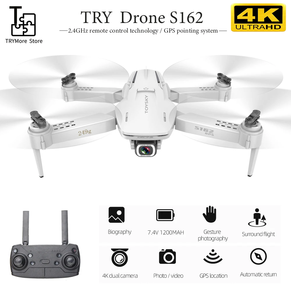 TRY drone S162 GPS 4K HD 1080P 5G WIFI FPV Quadcopter 20 minutes RC distance 500m dron smart return pro VS E520S | Игрушки и хобби