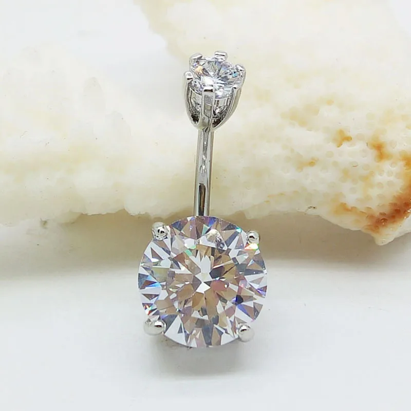 

Sexy Umbilical Ring Navel Stud Accessories Belly Button Ring Anti-Allergy Four Claws 1.2 Cm shuang tou zuan Zircon Belly Dance N