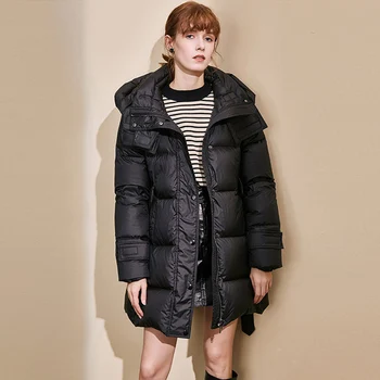 

2020 New Winter Coat Women Super Warm Down Parka Hooded Slim Sash Tie Up Outwear 90% White Duck Down Jacket Female Thick Coat