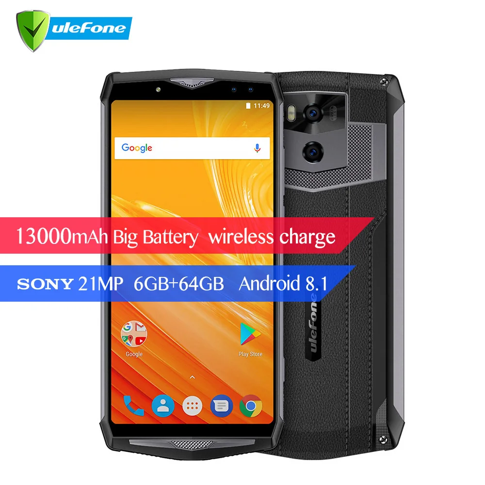 Чехол-накладка Ulefone Мощность 5 13000 мА/ч, 4G, 6 дюймов FHD MTK6763 8-Core Android 8,1 6 ГБ+ 64 ГБ 21MP четырьмя камерами Беспроводной Зарядное устройство Face ID смартфон