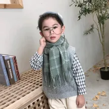 Осенне-зимний детский шарф в клетку, теплый кашемировый вязаный мягкий шарф унисекс для мальчиков и девочек в стиле ретро, шарф в клетку