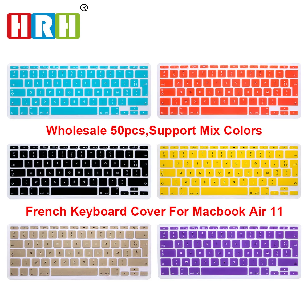 HRH High Quality Wholesale 50pcs AZERTY French Silicone Keyboard Cover Skin Protective Film for Mac book Air 11.6Inch EU Version |