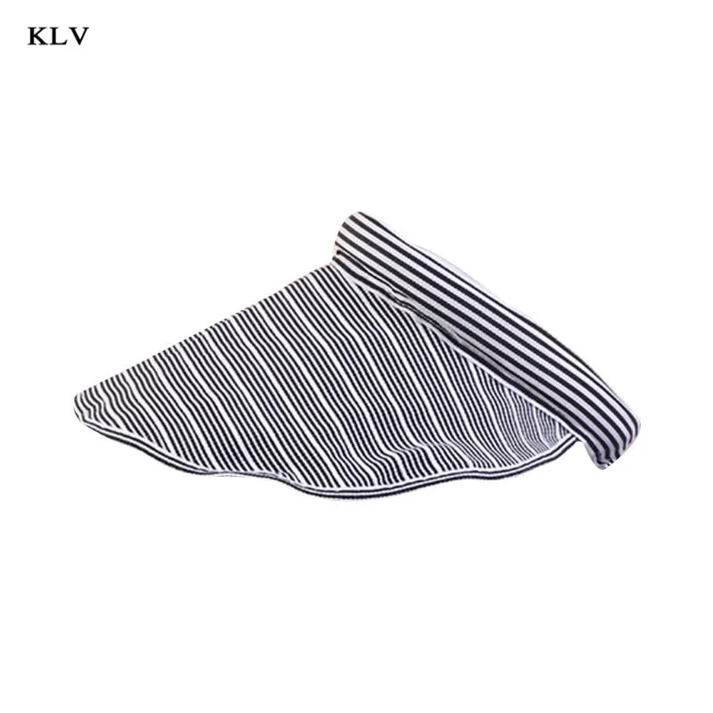 KLV, летняя, винтажная, в полоску, для женщин, девушек, Пустой Топ, солнцезащитный козырек, шляпа, складная, с широкими полями, с защитой от ультрафиолета, для спорта, на открытом воздухе, пляжная кепка
