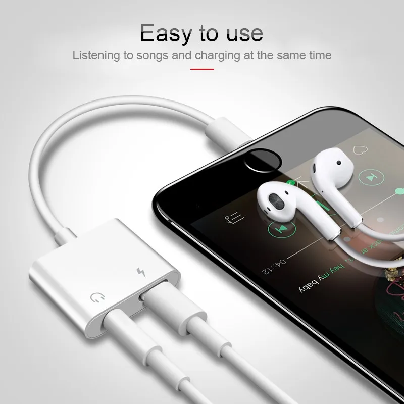 2 in 1 Audio Adapter IOS 12.3 For iPhone XR X XS Max 7 8 Plus For lightning to 3.5mm Headphone Earphones Jack Aux Charging Cable