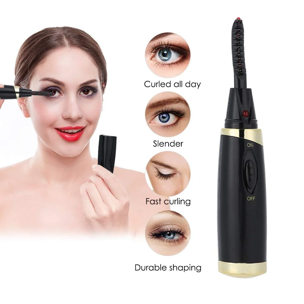 Portable Heated Eyelash Curler Mini Electric Eye Lashes Brush Long