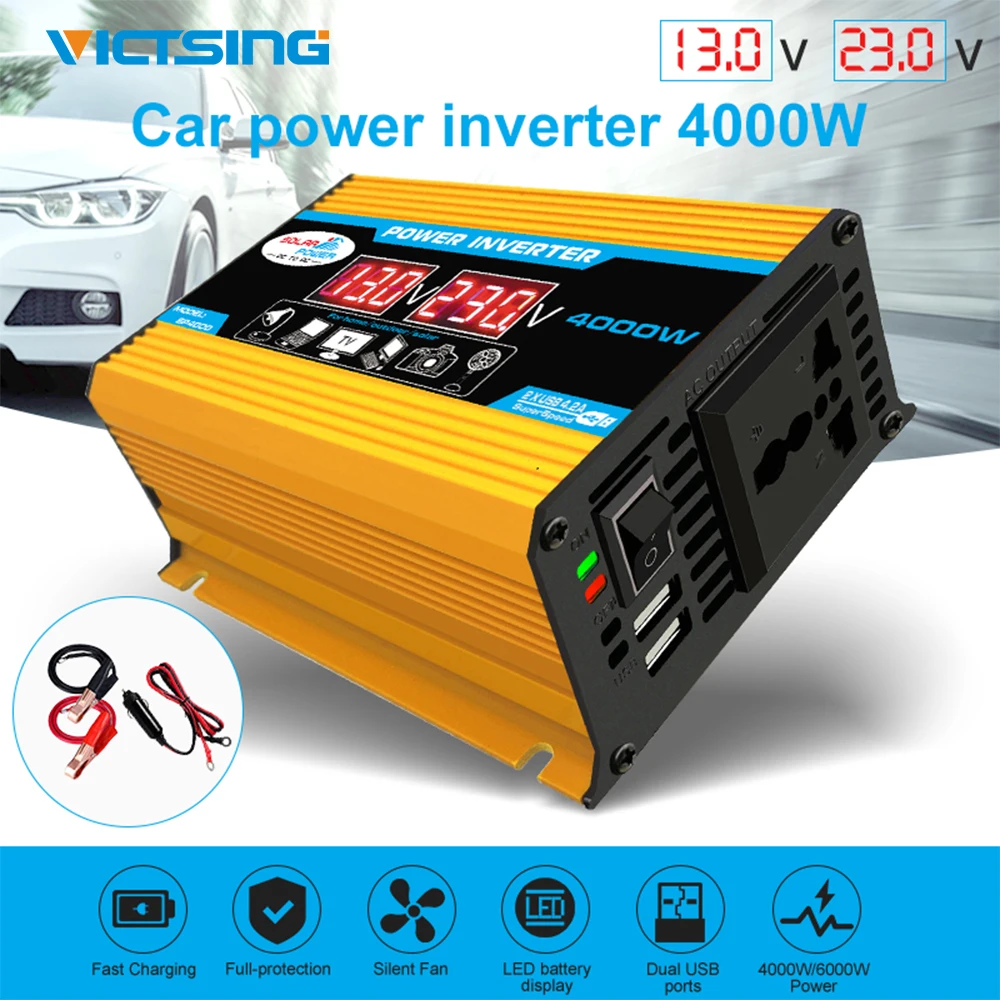 LED Display Design Inverter,300W DC 12V to AC 110V LED Auto Power Converter Transformer Dual USB Inverter Dual USB Port for Fast Charging Black