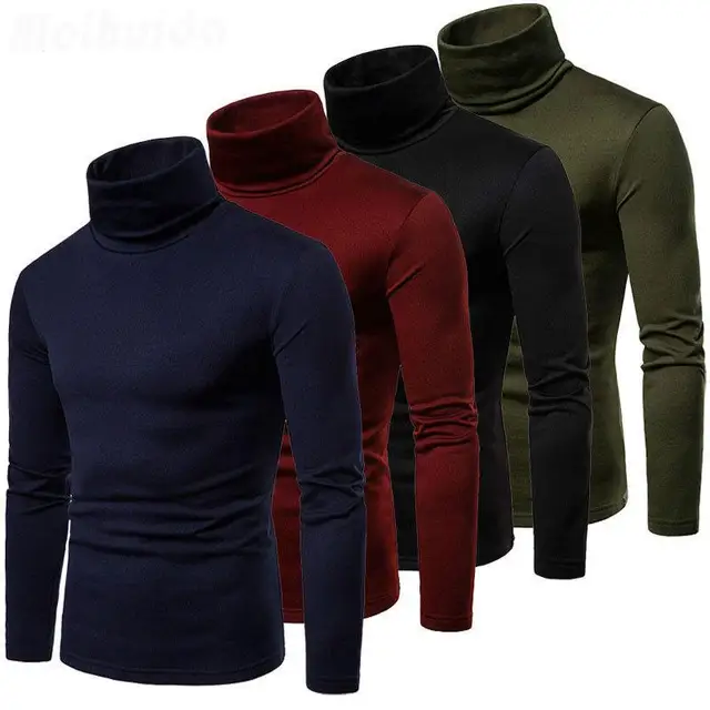 2020 New Streetwear Men’s Winter Warm Cotton High Neck Pullover Jumper Sweater Tops Mens Turtleneck Fashion