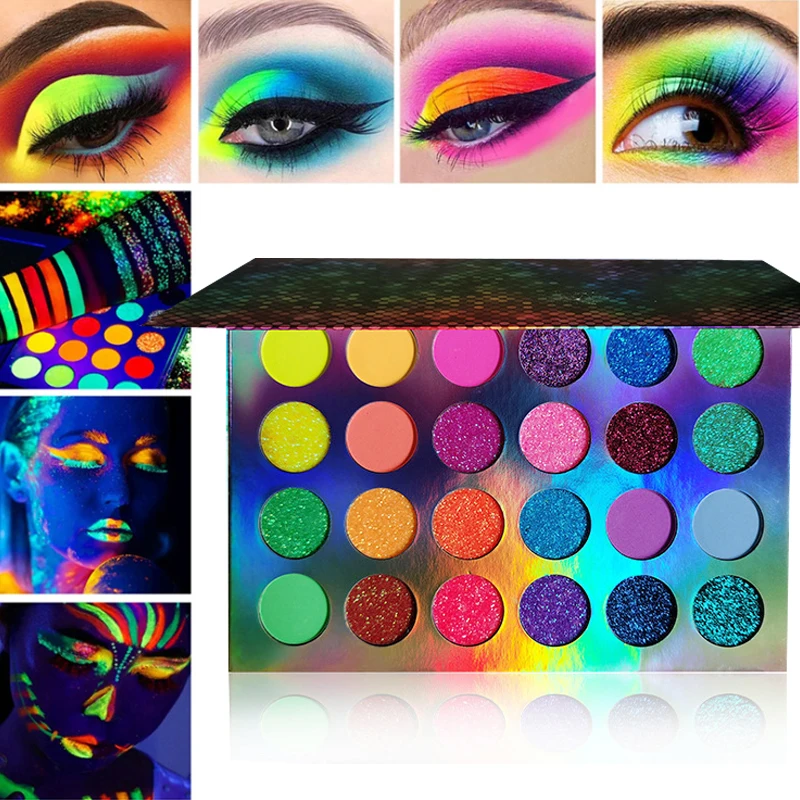 

Glow Eyeshadow Palette Stage Clubbing Neon Makeup Palette 24 Colors Pigment Luminous Eye shadow Glow in the Dark Makeup Kit
