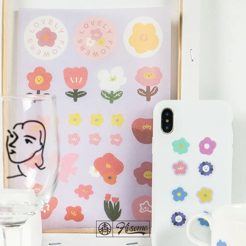SIXONE Мультяшные милые флореты фрукты Декоративные наклейки Kawaii Korea записная