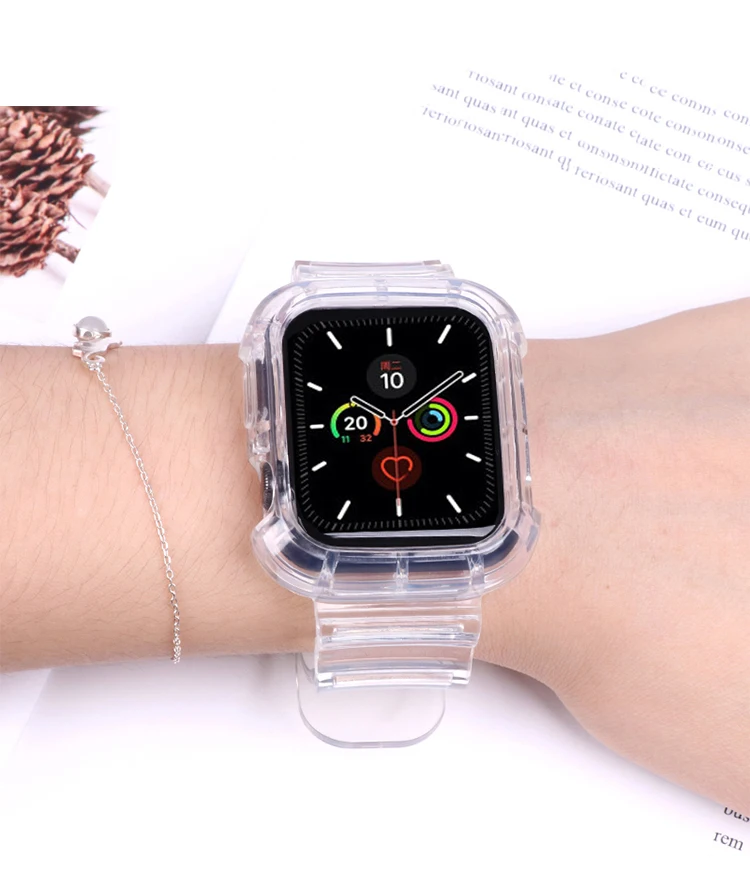 Funda y correa para Apple Watch, banda de 44mm, 40mm, 42mm/38mm, accesorios, pulsera transparente de silicona suave, iWatch series 5 4 3 6 SE
