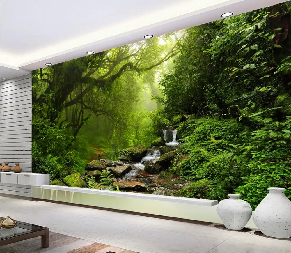 Floresta Verde Personalizada Grande Árvore tv Fundo Água Paisagem Decoração Parede 3d Wallpaper