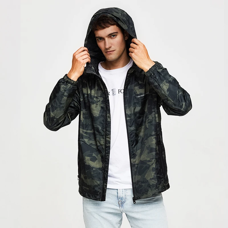 TIGER FORCE Spring Men Casual Jacket Hooded Camouflage Jacket with Print Men's Windbreaker Coat Male Army Camo Outwear