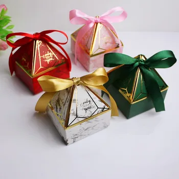 

New Gem Tower Bronzing Candy Box Small Cardboard Box Wedding Card Box Decoration Paper Gift Box Packaging Event Party Supplies