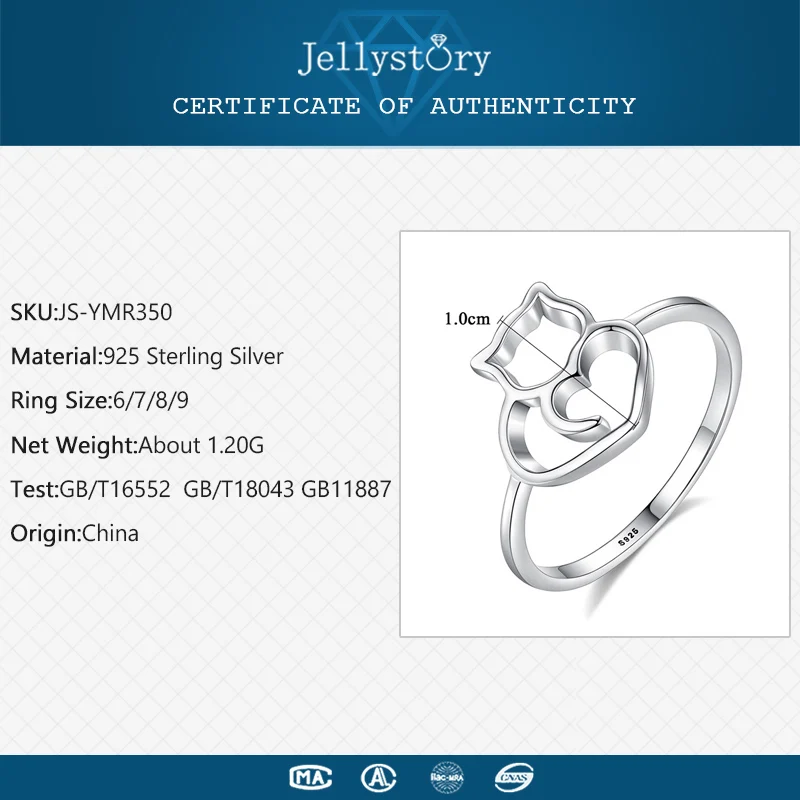 Jellystory Романтические кольца 925 пробы Серебряное кольцо в форме сердца для женщин изысканные модные украшения Свадьба Помолвка вечерние подарки