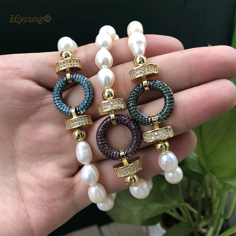 

Кольцо женское, с натуральным жемчугом, эластичный браслет-манжет Фианитами, MY210811