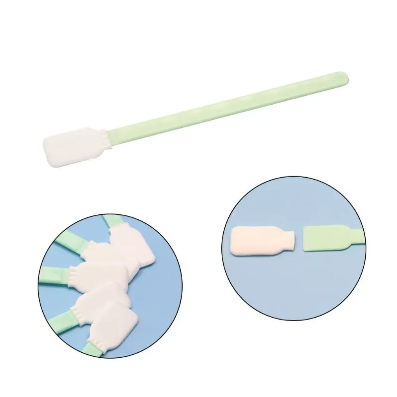 Double Layer Polyester Rectangular Head Cleaning Swabs 100Pcs/Set Plastic Handle Dust-Free Industrial Paddle Sticks