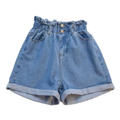 Light Blue Новинка размера плюс Модные женские эластичные с высокой талией широкие хлопковые шорты летние джинсы - Цвет: Light Blue