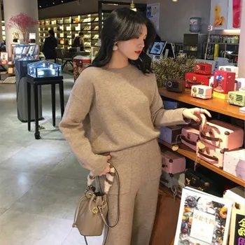 

Women's Autumn and Winter Straight Cropped Pants Sweater Two-Piece Casual Temperament Long Sleeve Sweater Fashion Set