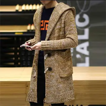 

Europe and the United States in the men's long knitting cardigan outside hooded coat of cultivate one's morality long sweater