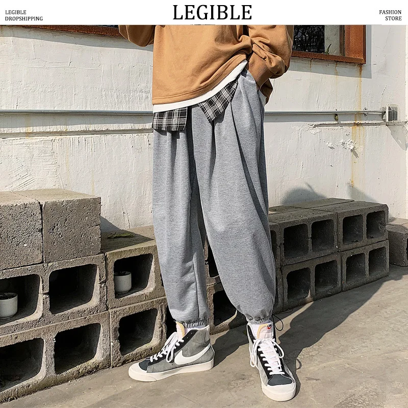 

LEGIBLE Spring Autumn Pants Mens Loose Elastic Waist Sweatpants Solid Joggers Pants Casual Men Trousers