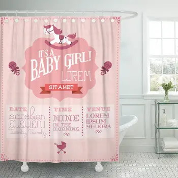 

Pink Party Baby Girl Vintage Horse Rattle Pattern Stroller Shower Curtain Waterproof Polyester Fabric 72 x 78 inches Set with Ho