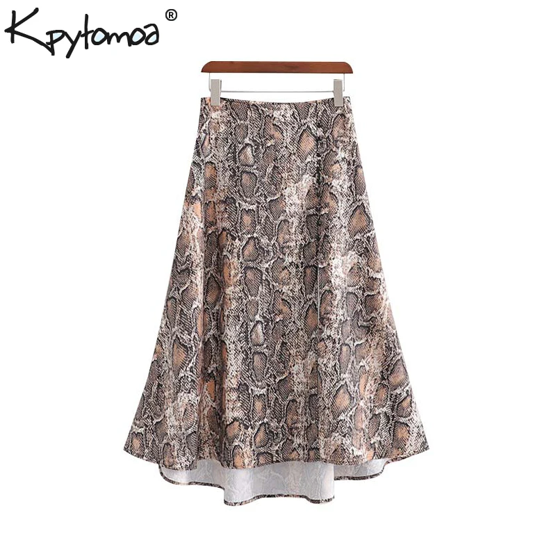 

Vintage Stylish Snake Print Irregular Midi Skirt Women 2019 Fashion A Line Side Zipper Animal Pattern Ladies Skirts Faldas Mujer