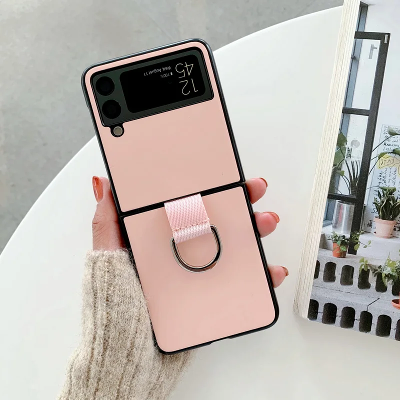 Fashion Skin Solid Color Ring Case For Samsung Galaxy Z Flip 3 5G 
Shockproof Ring Holder Hybrid Skin Phone Case Cover Coque case for samsung z flip 3