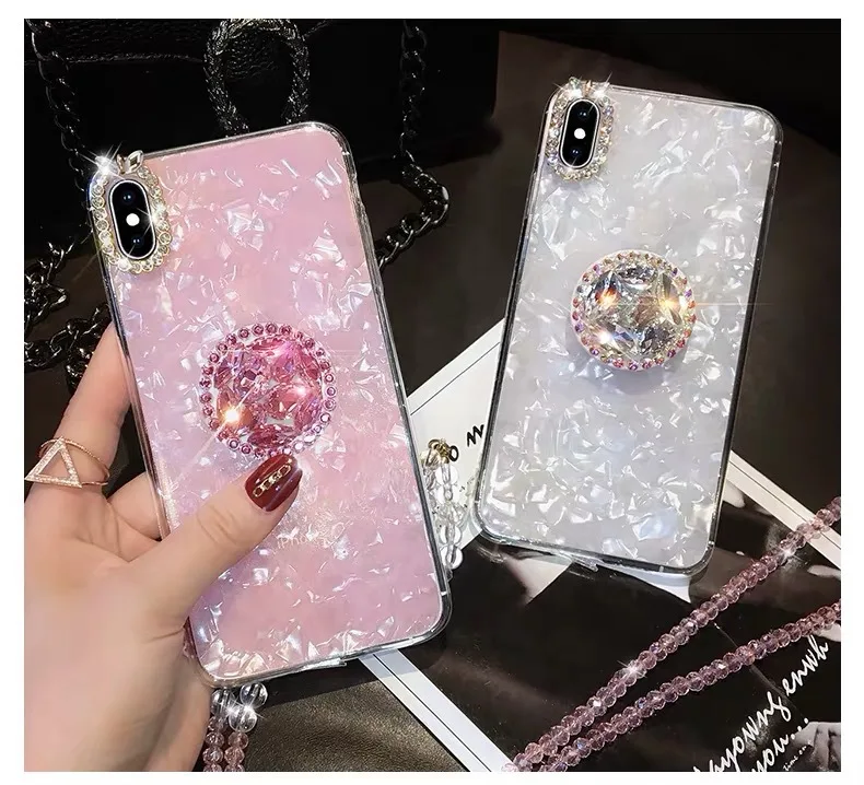 

case for iPhone 11 XR 7 8 11 Pro Max X XS Max Plus 6 6s cover Shell grain Soft Case Rhinestone kickstand(without chain)