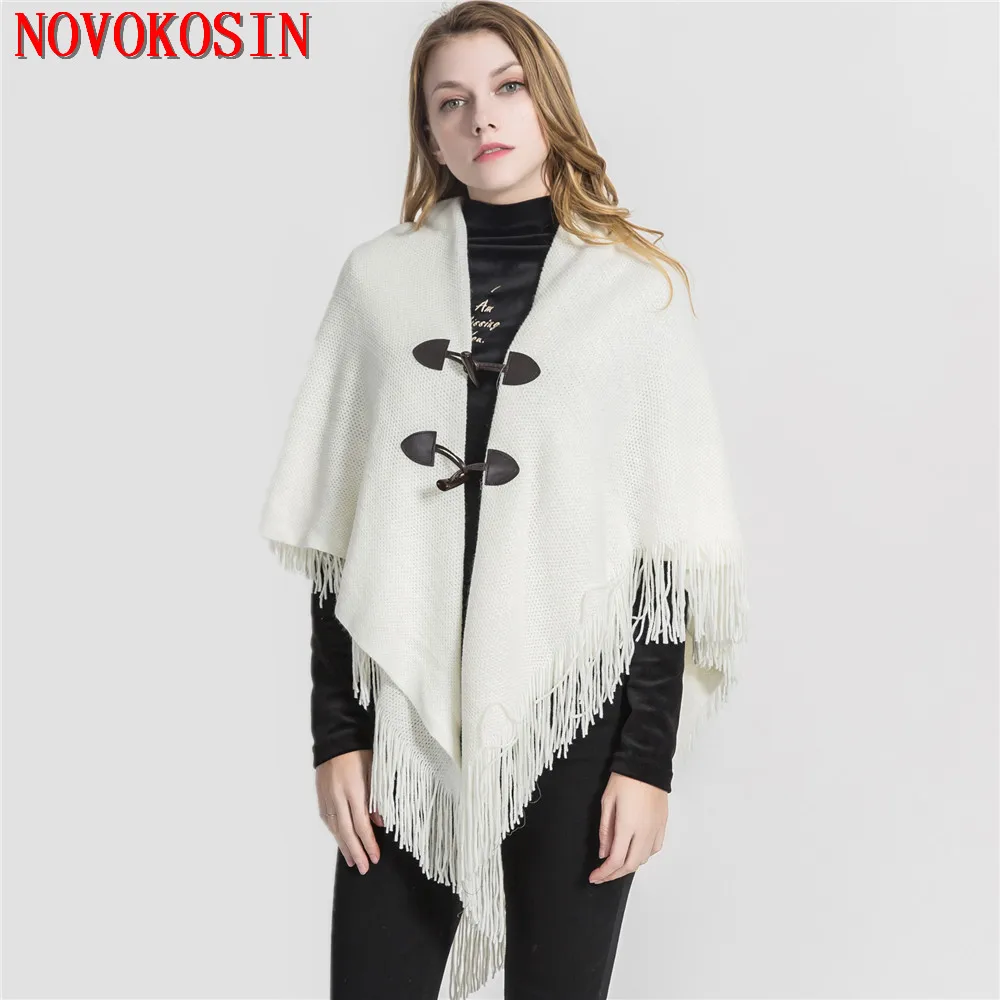 

2020 Oversize Cape Autumn Faux Cashmere Trangle Tassel Poncho Women Cardigans Female Vintage Tassel Long Sweater Shawl With Hat