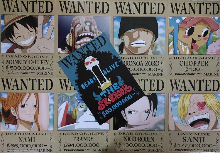 9 Pcs Set One Piece Posters Poster Wante Dead Or Alive 58 42cm Luffy Nami Brook Chopper Robin Sanji Franky Zorotoys Action Figures Aliexpress